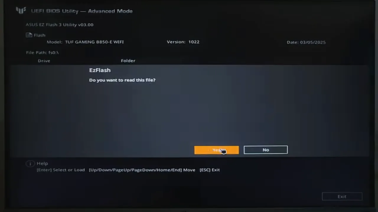 ASUS BIOS update ASUS BIOS update - the EZ Flash confirmation, do you want to read this file