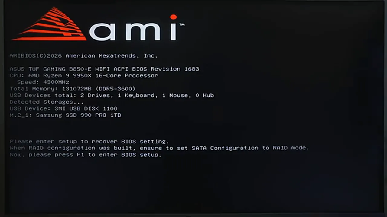 ASUS BIOS update ASUS BIOS update - the POST screen showing the new BIOS revision 1683 and the F1 prompt