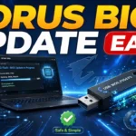 Gigabyte AORUS BIOS update - laptop showing Q-Flash with a USB drive