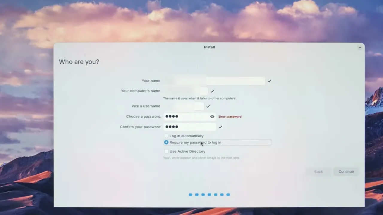 Install Zorin OS Without USB Create your user account and password in the Zorin OS installer