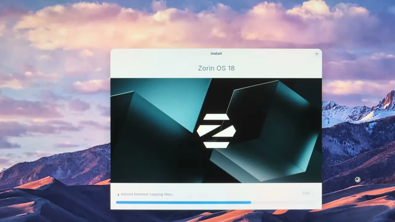 Install Zorin OS Without USB Zorin OS 18 installation in progress after choosing dual boot with Windows