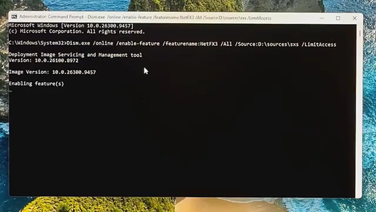 Install Windows 11 26H2 Install Windows 11 26H2 - enabling .NET Framework 3.5 in Command Prompt as administrator