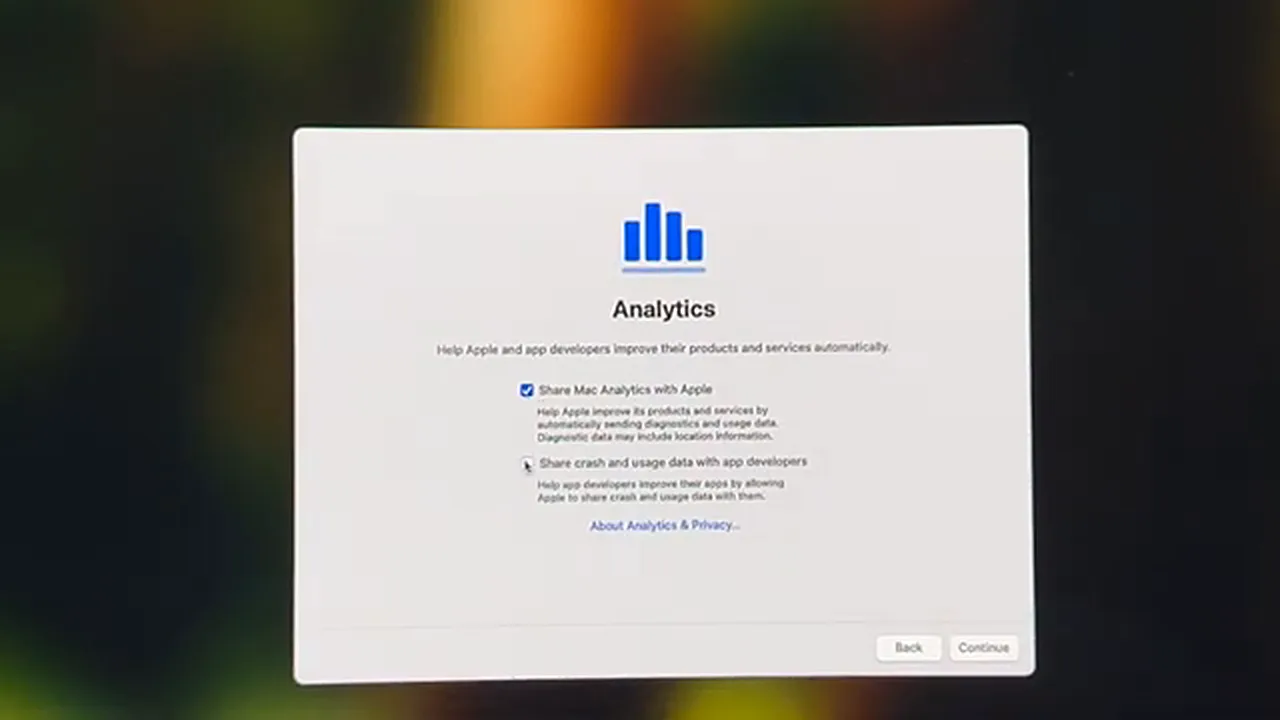 Mac mini M4 setup Mac mini M4 setup - analytics and data sharing choices in macOS setup