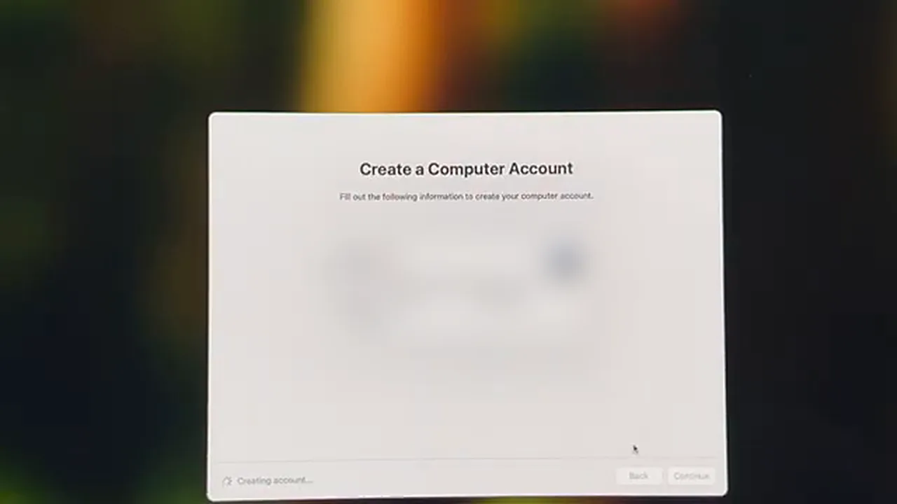 Mac mini M4 setup Mac mini M4 setup - creating the computer account with name, password and hint (details blurred)