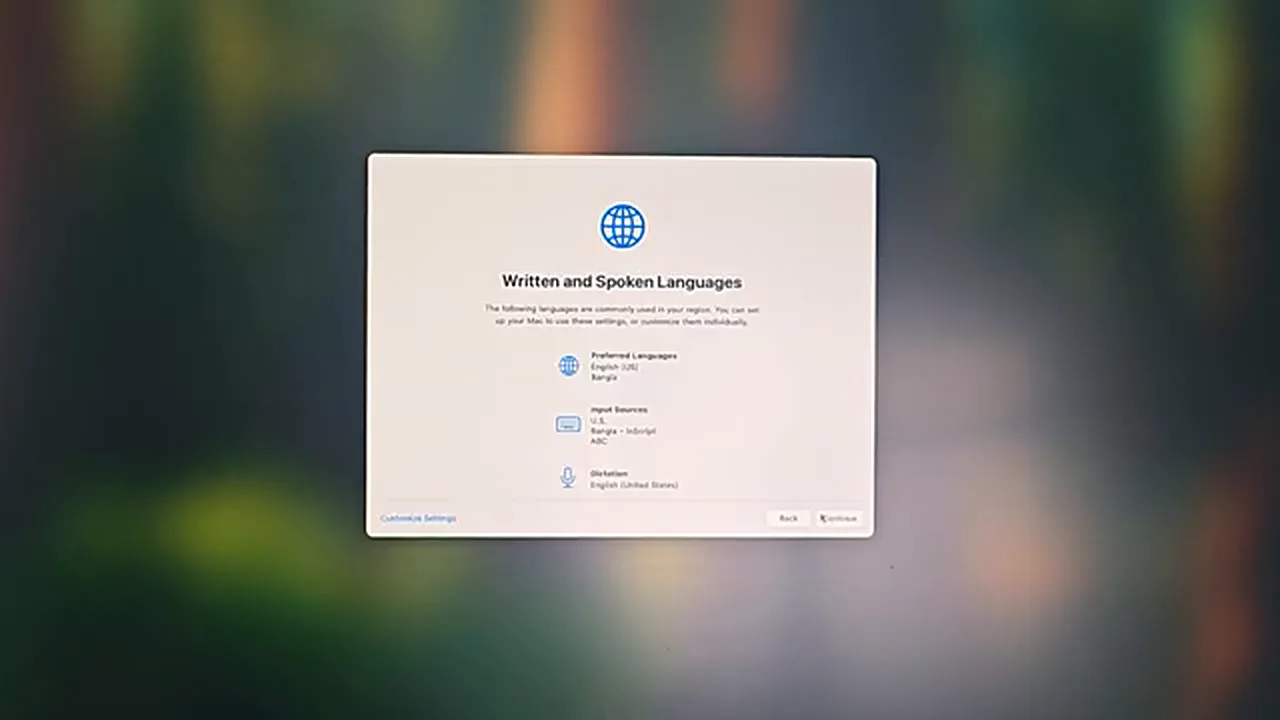 Mac mini M4 setup Mac mini M4 setup - written and spoken languages screen during setup