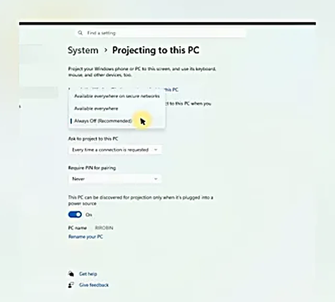mirror phone screen to PC mirror phone screen to PC - the Projecting to this PC settings page