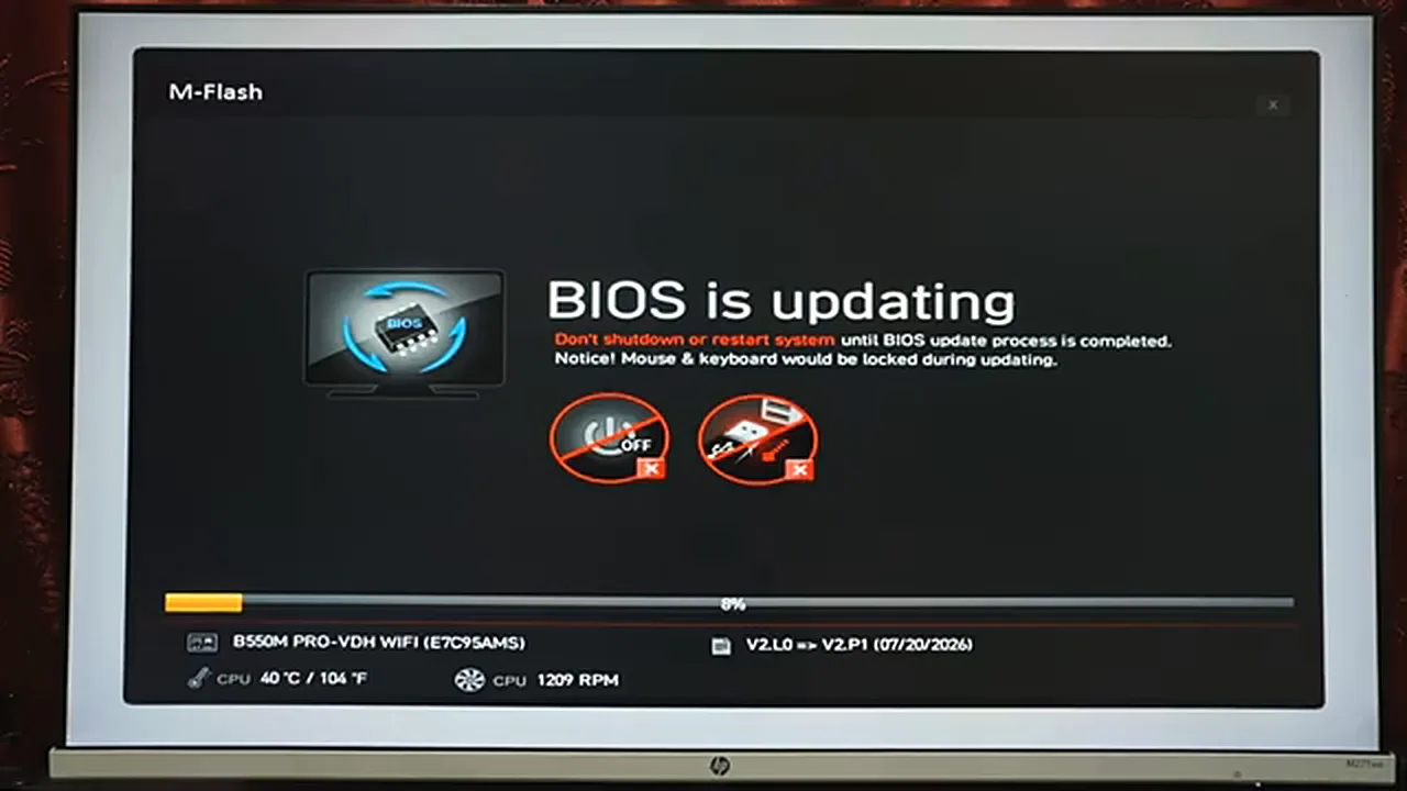 MSI BIOS update MSI BIOS update - the M-Flash screen showing BIOS is updating with a progress bar