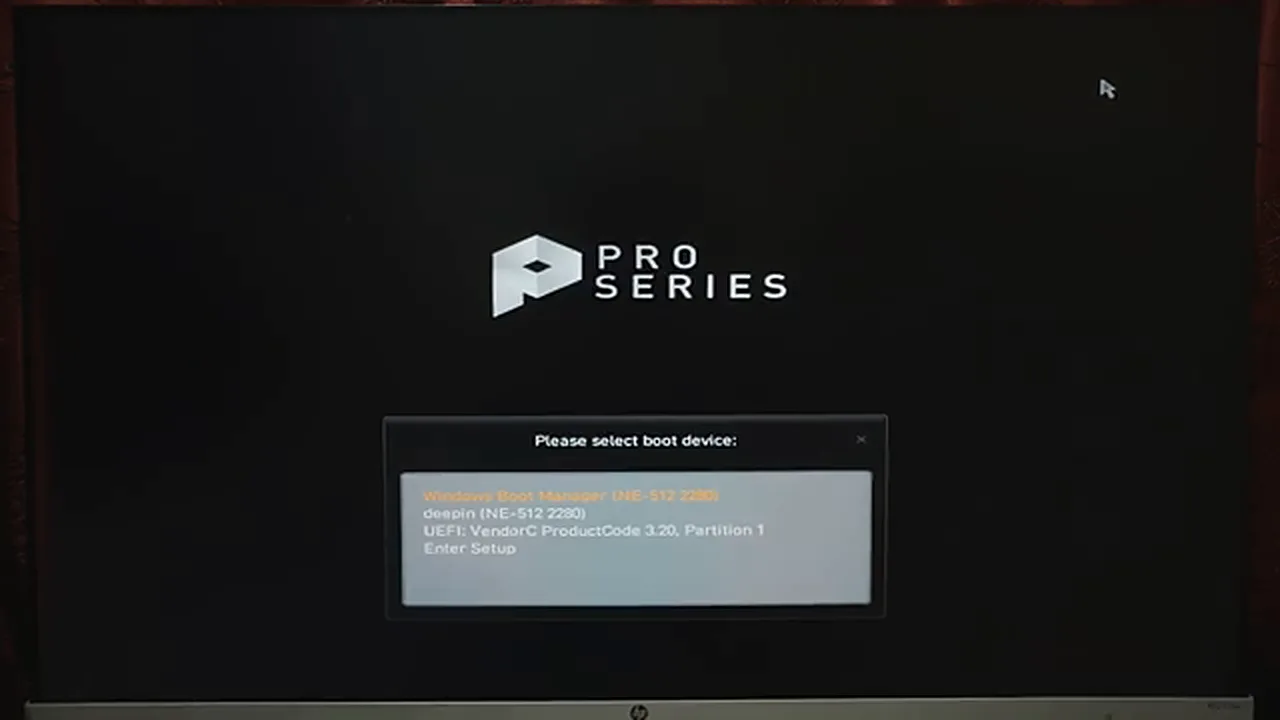 Optimum 11 - the MSI boot menu, selecting the pen drive with F11