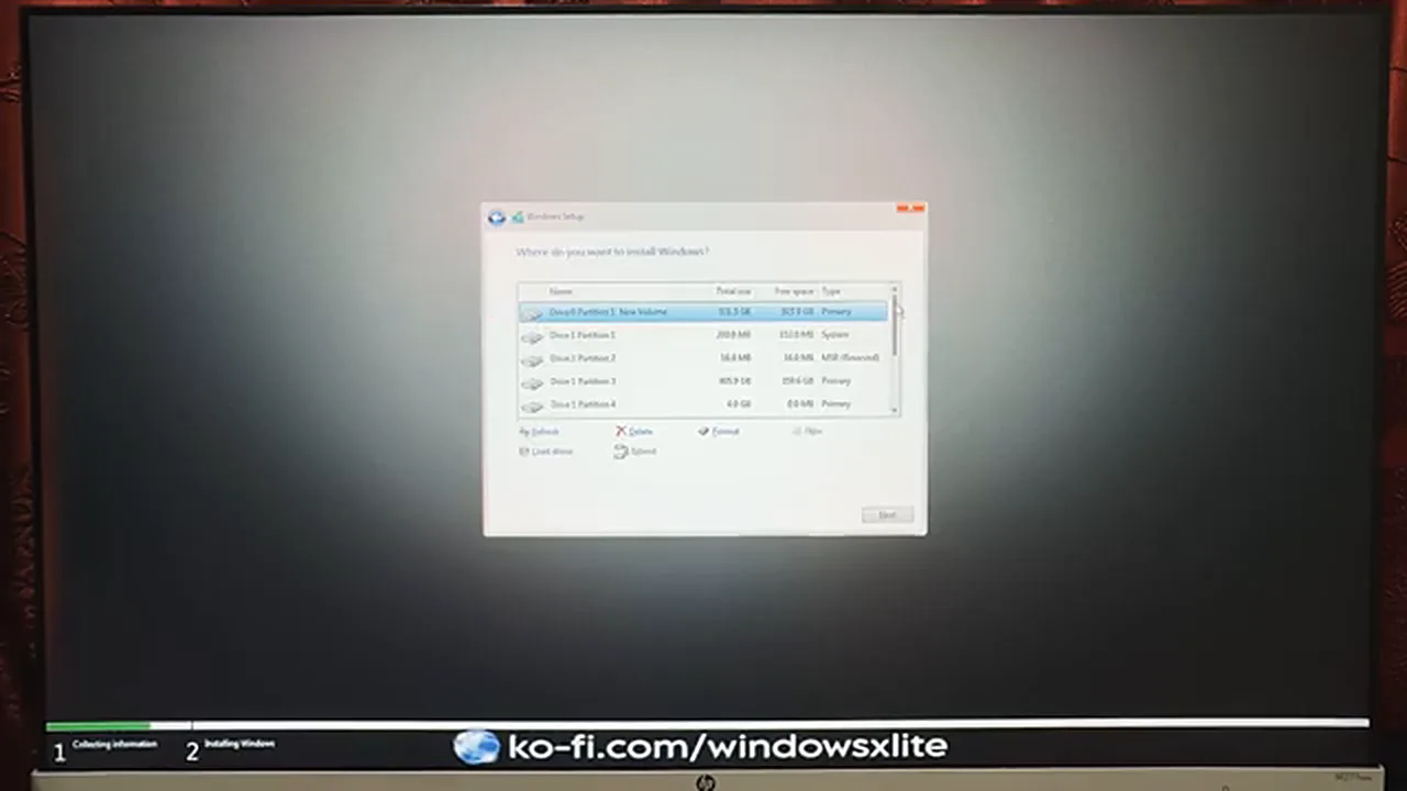 Optimum 11 - choosing the C drive to format and install on