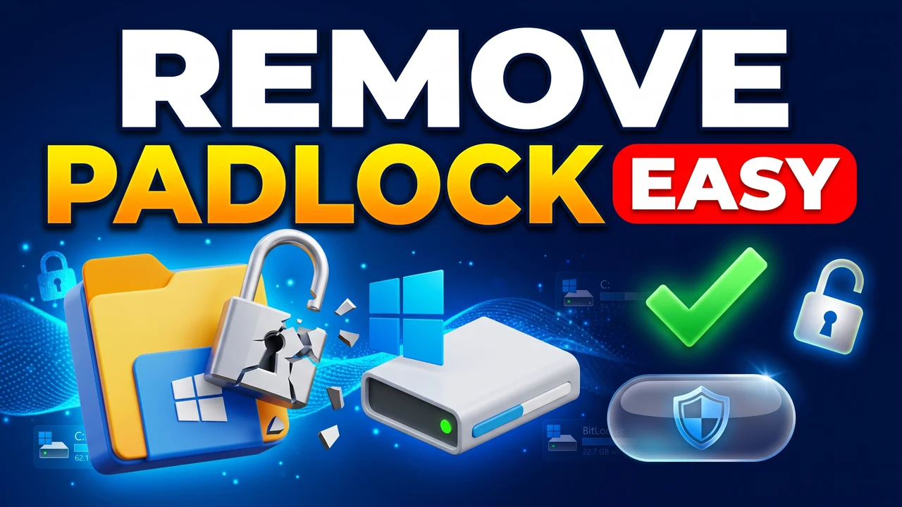 padlock icon Windows - folder with a broken padlock and an unlocked hard drive