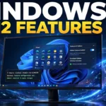 Windows 11 26H2 features - monitor showing the Start menu, settings panel and ViVeTool command prompt